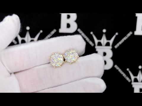 Large Pave Stud Real Diamond Earrings 1.25cttw 10K Yellow Gold | Iced Out Jewelry