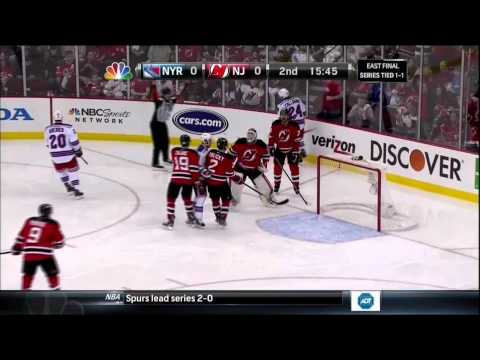 Marty Brodeur save on Callahan. NY Rangers vs  New Jersey Devils Game 3 5/19/12 NHL Hockey