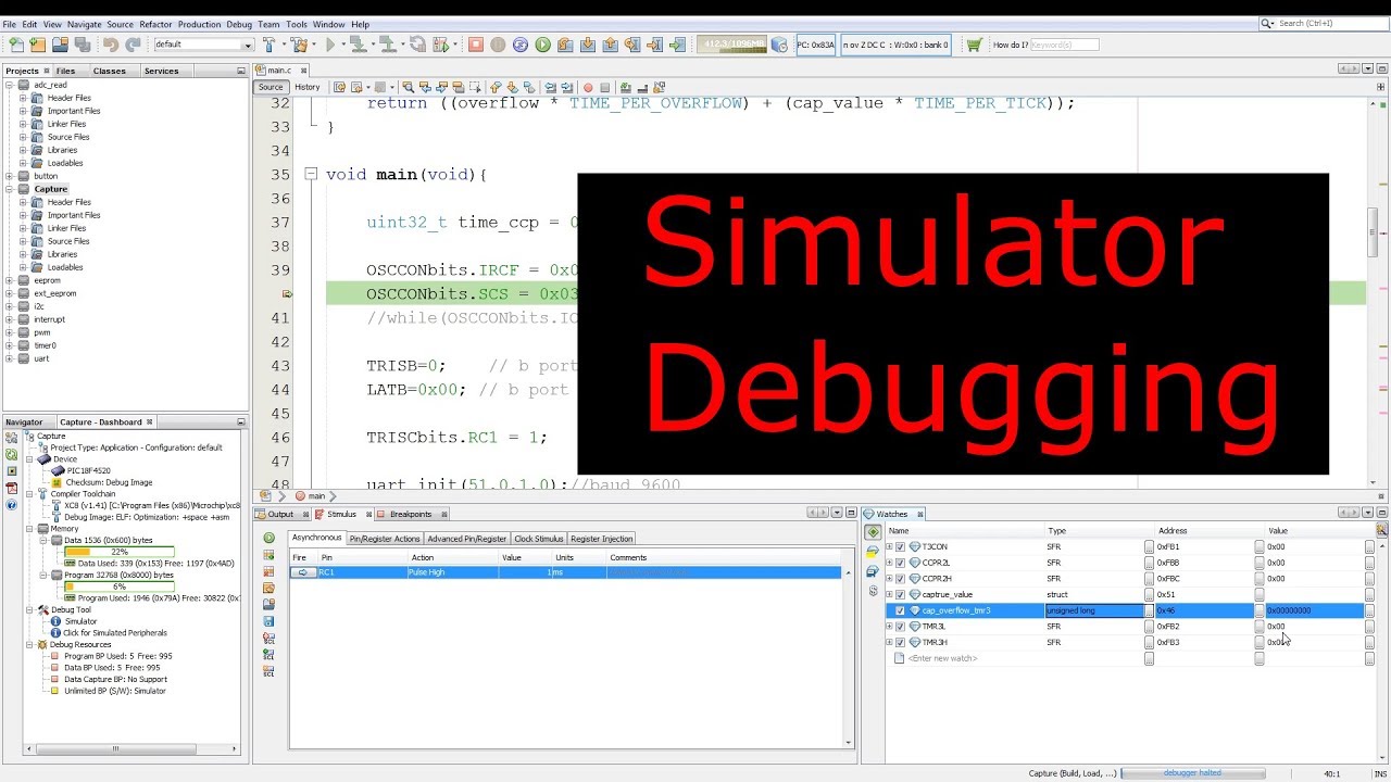 Debugging and Using the Simulator 🔴 PIC Microcontroller Programming Tutorial #13 MPLAB in C