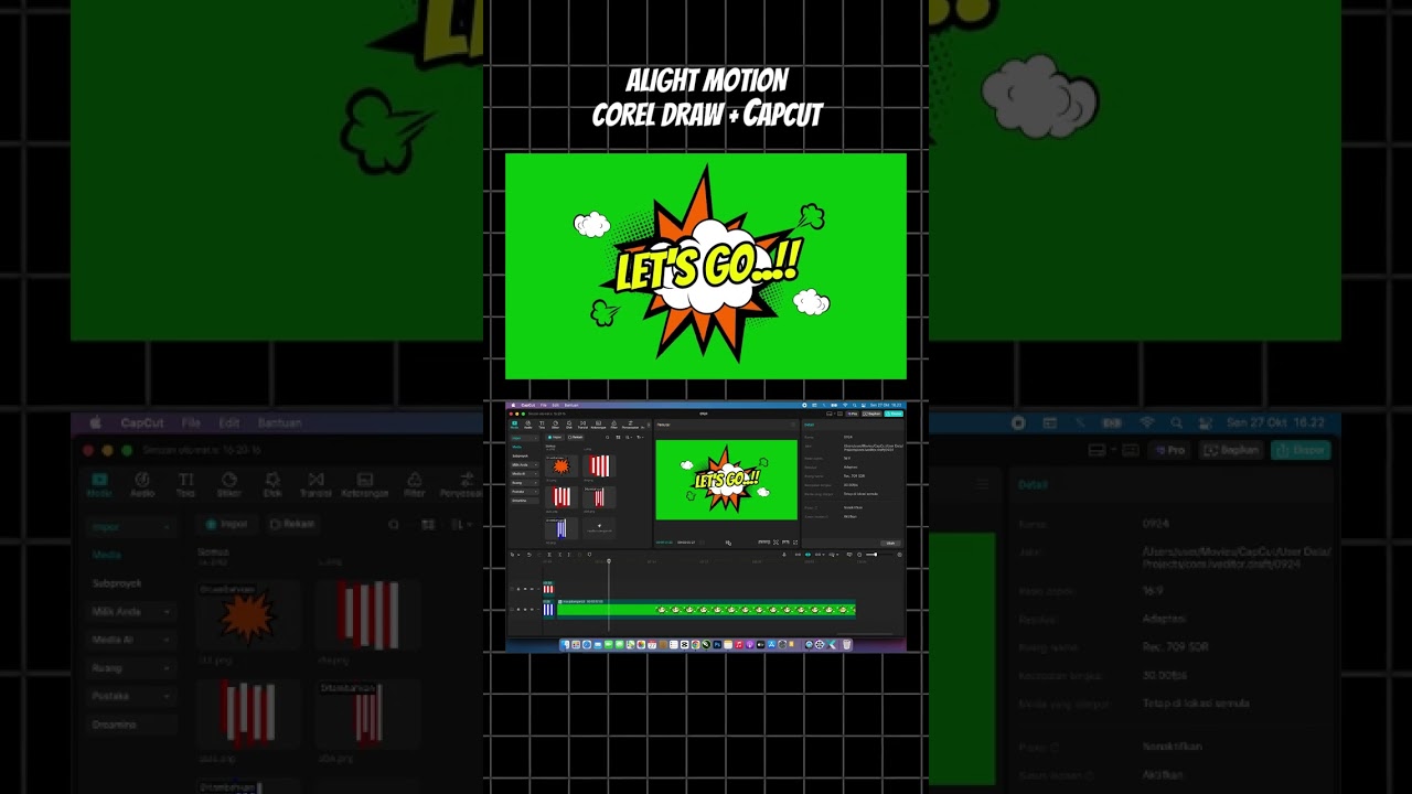 LET'S GO..!! Words in yellow Text in Cartoon Comic clouds with Exploding Pattern on green Background