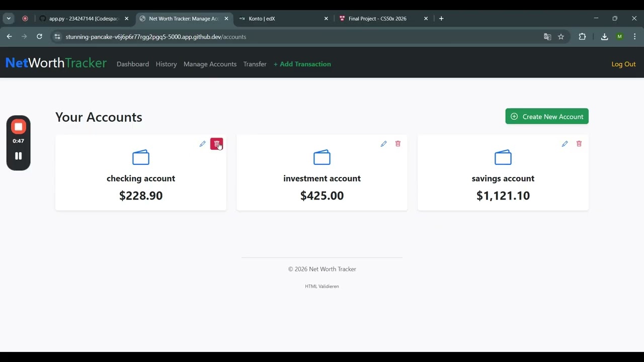 CS50x - final project - The Networth Tracker