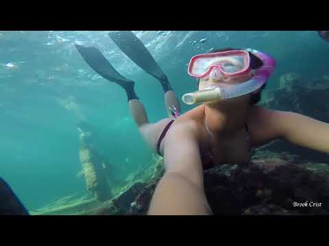 Girl Freediving And Spearfishing Wreck