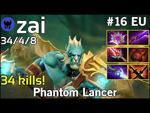 34 kills! zai [Secret] plays Phantom Lancer!!! Dota 2 7.21