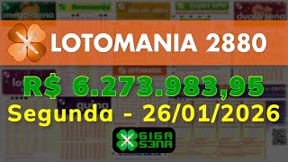 Resultado da Lotomania 2880, Segunda-feira, 26/01/2026