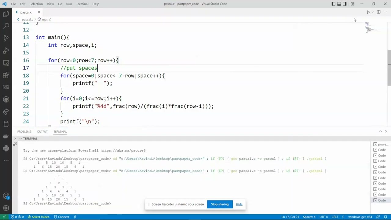 Pascal Triangle in C | C Programming | Recursion