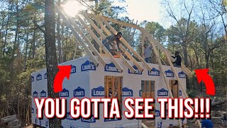 Its Unbelievable! You Have To SEE THIS! BUILD THE ROOF for Her Cabin Homestead!| Framily Roof Day 1