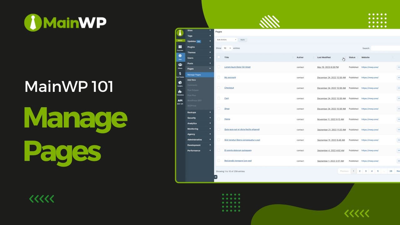 Manage Pages - MainWP 101