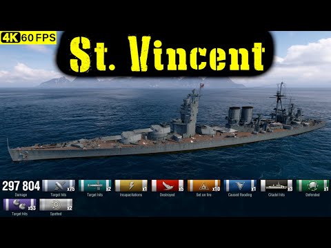 World of Warships St. Vincent Replay - 5 Kills 297.8K DMG(Patch 12.8.0)