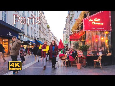 Paris Evening Walk , 1rst, 2nd Arrondissement of Paris, France [4K UHD]