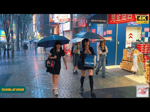 4K HDR Japan travel 2025 | Heavy Rain Walk in Shinjuku（新宿）Tokyo Japan | Relax Natural City ambience
