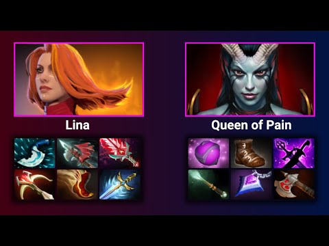 Lina vs Queen of Pain Mid Matchup (top 300 US East) patch 7.32d (only laning phase)