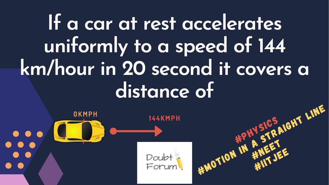 If a car at rest accelerates uniformly to a speed of 144 km/hr in 20 second it covers a distance of