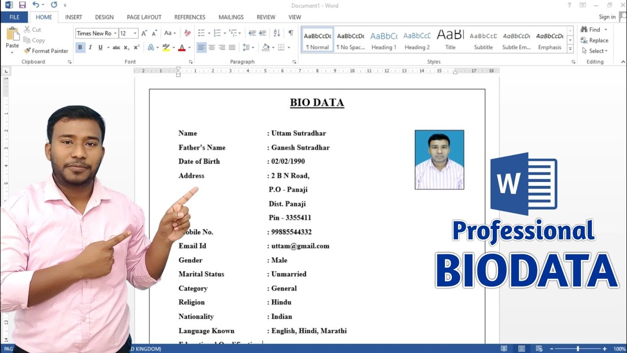 How to Create BIODATA in Microsoft Word | Resume in MS Word | Simple BIODATA Format in MS Word