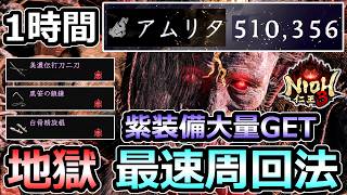 【仁王3】1時間で50万アムリタ 紫装備大量GET 序盤の最強オススメ周回 地獄マルチ レベル上げ 解説【Nioh3】
