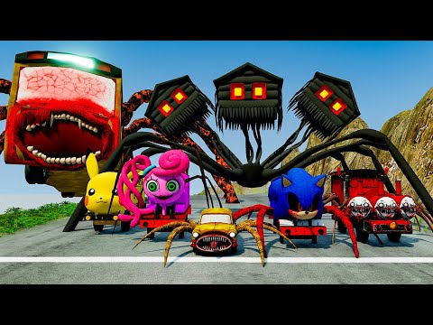 ALL MONSTERS Big & Small Cars vs Downhill Madness with BUS EATER & HOUSE HEAD – BeamNG.Drive
