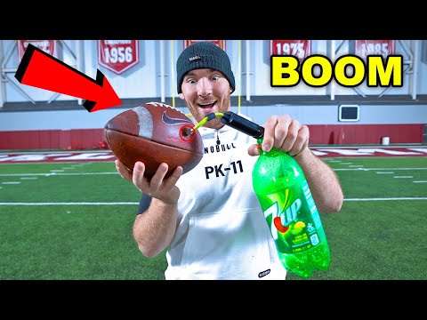 KICKING FOOTBALLS FILLED WITH SODA (EXPERIMENT)