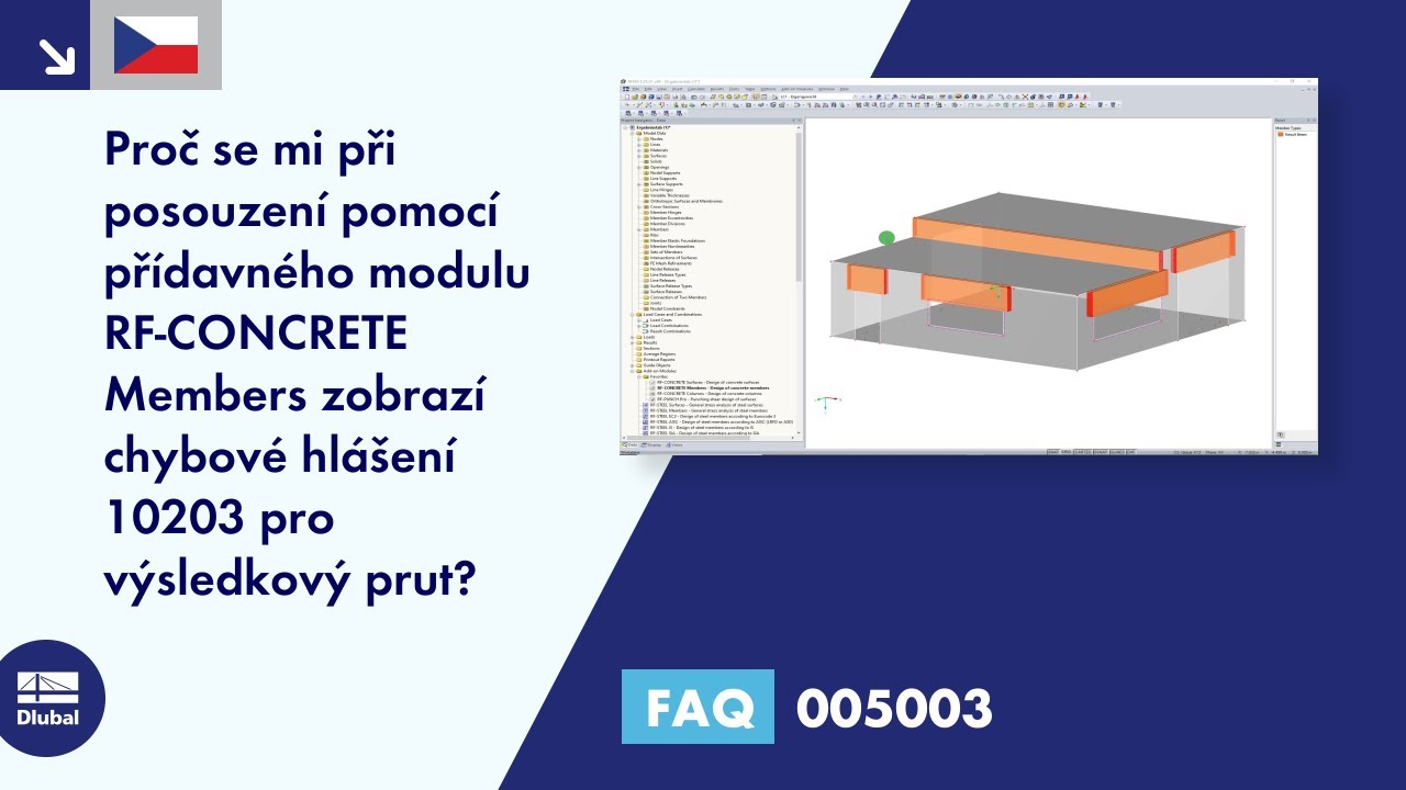 Proč se mi při posouzení pomocí přídavného modulu RF-CONCRETE Members zobrazí chybové hlášení 10203 pro výsledkový prut?