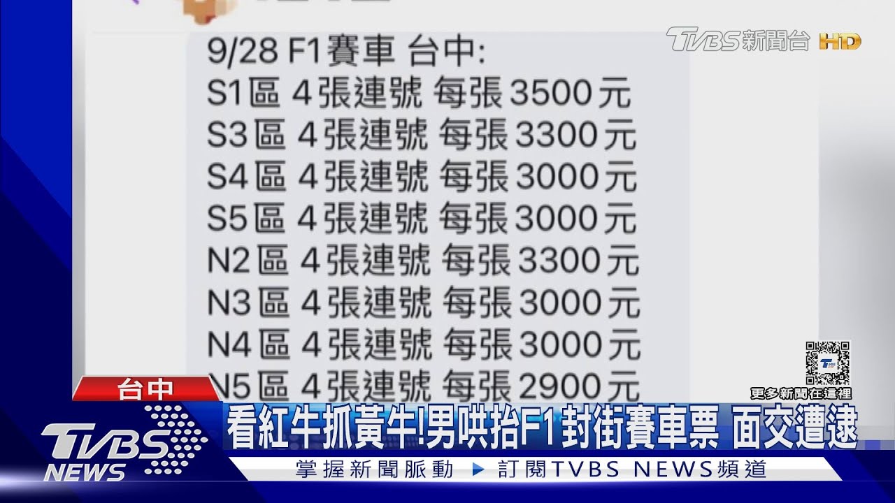 紅牛變黃牛!男哄抬F1封街賽車票價 面交遭逮