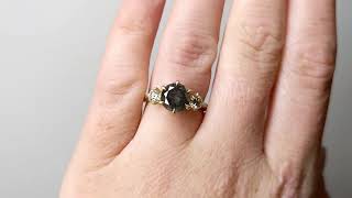 14K Solid Yellow Gold Raw Salt and Pepper Diamond Three-Stone Wedding Ring, Classic Talon Prong Ring