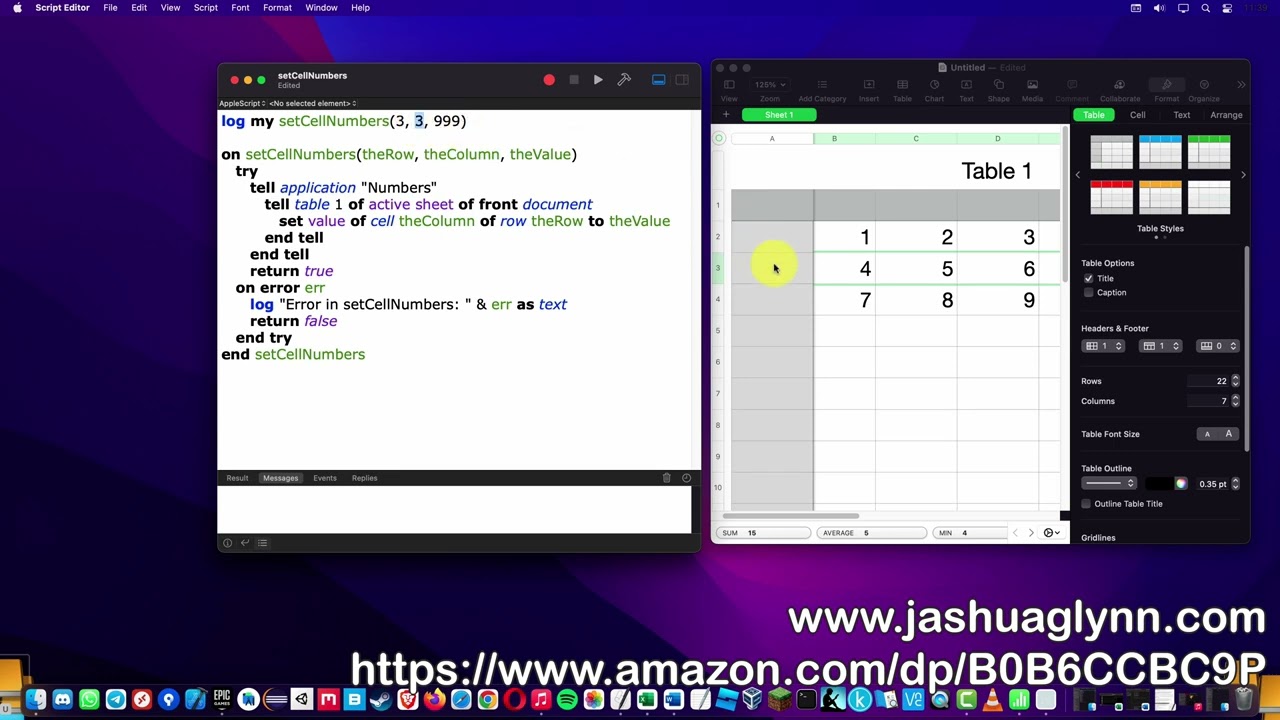 AppleScript, AppleScript++, AppleScriptpp,set Numbers cell's value script,setting Numbers'cell value