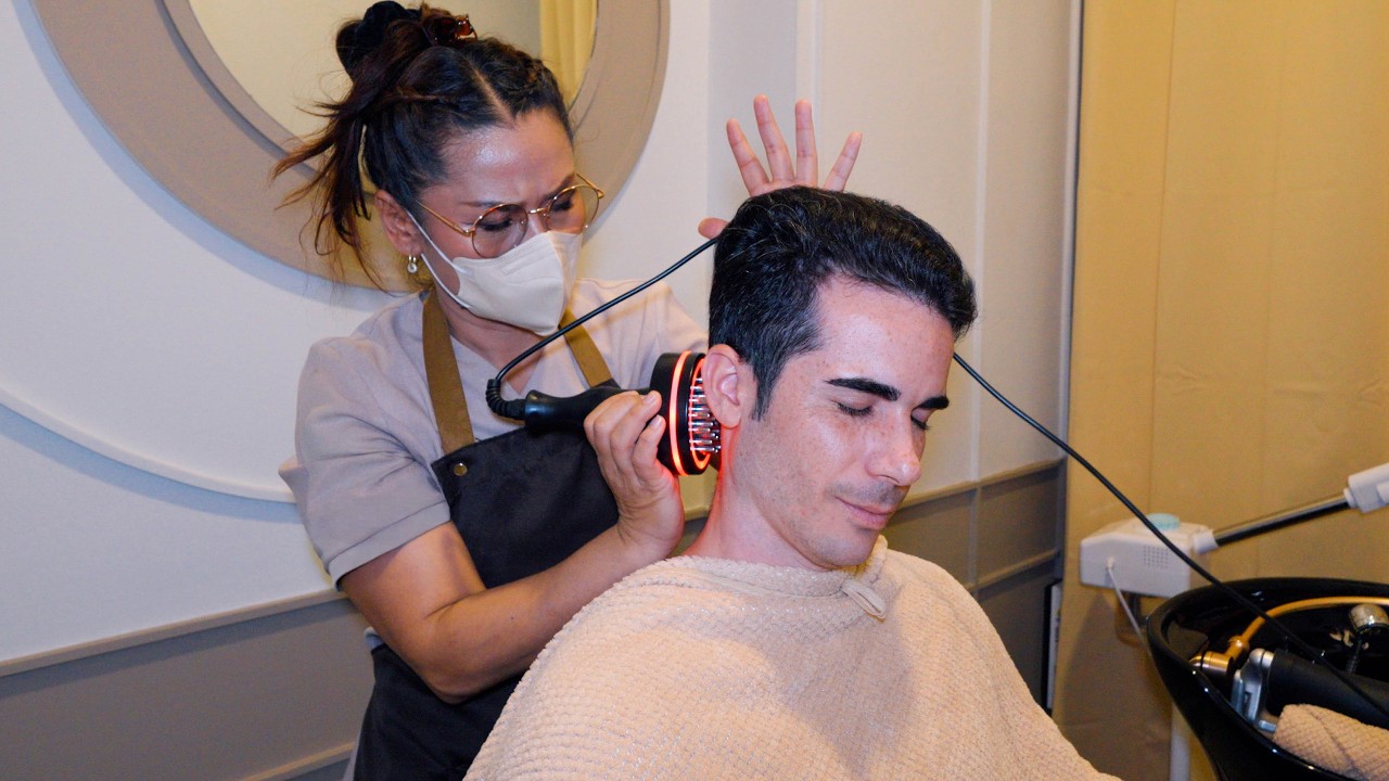 ASMR: Thai-Ayurvedic Hair Care Red Light Therapy Head Massage