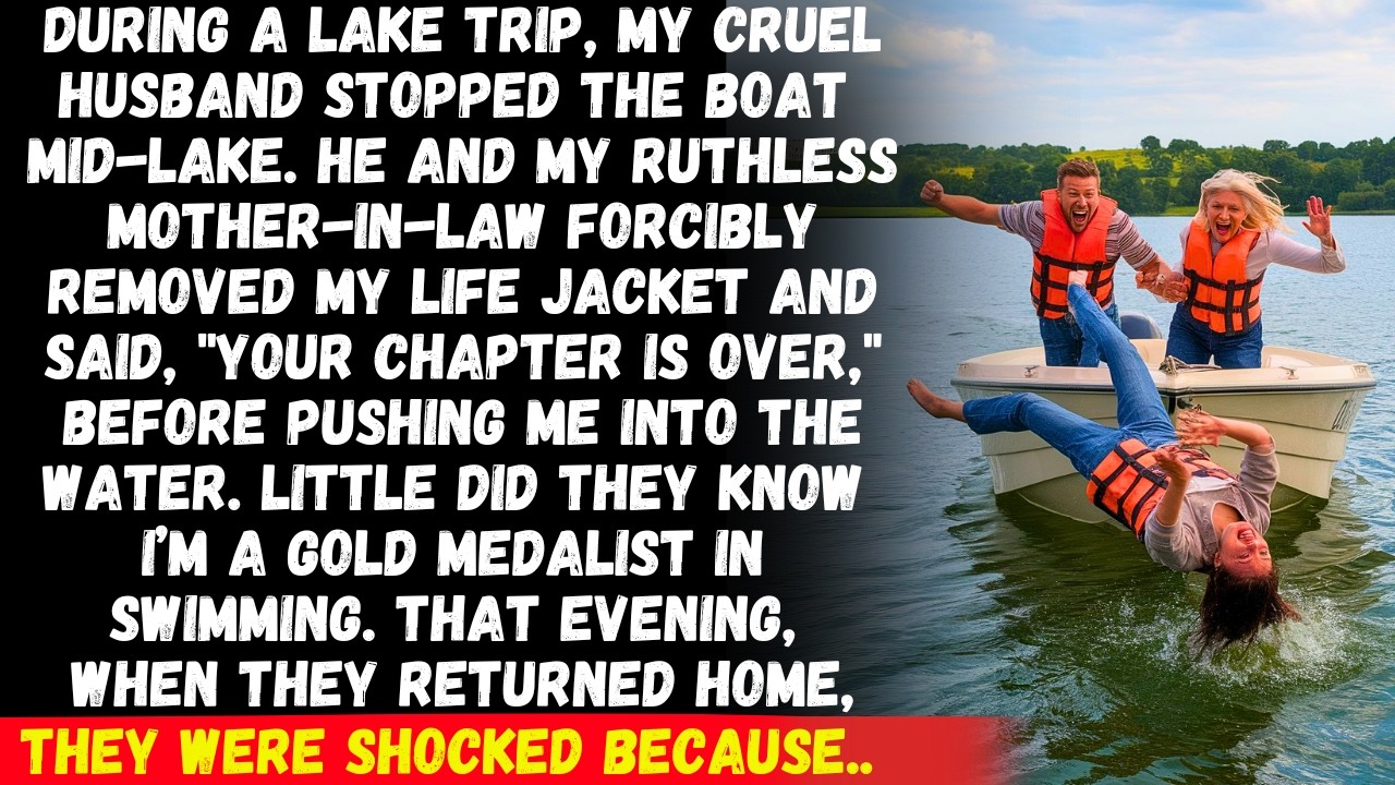 During a lake trip my cruel husband removed my life jacket and pushed me into the water unaware that