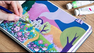 How to Paint a Colorful Landscape with Gouache / Tutorial