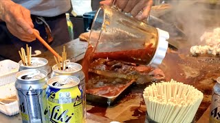 【西成ドヤ街ホルモン】夜のやまきのホルモン焼き 昼とは違うこってりタレの焼ホルモン Japanese Street Foods Horumonyaki in Yamaki
