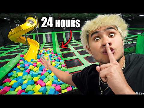24 HOUR OVERNIGHT CHALLENGE in TRAMPOLINE PARK *CHASED BY SECURITY*