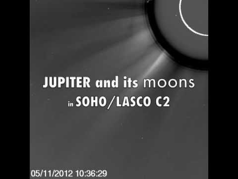 Jupiter and two of its moons in SOHO/LASCO C2