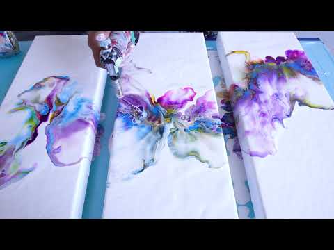 AMAZING New Triptych 😍! Acrylic Pour fluid abstract painting