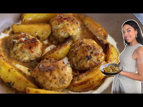 Juicy Greek Chicken Feta Meatballs & Potatoes (Our New Favorite Sheet-Pan Dinner)