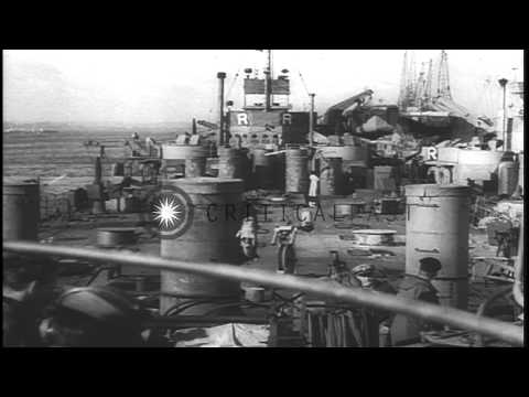 US sailors and Seabees repair damaged ships in England. HD Stock Footage
