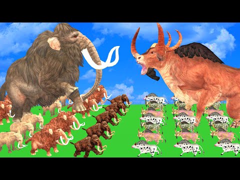 20 Giant Bull vs 20 Woolly Mammoth Ultimate Epic Battle Animal Revolt Epic Battle