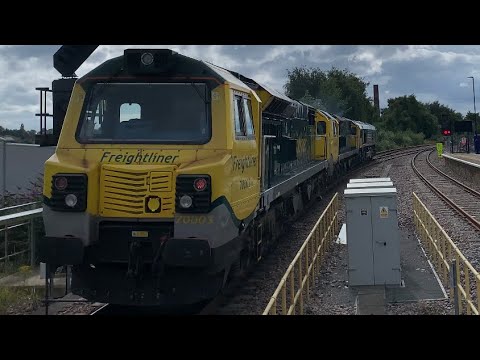 Freightliner 66614, 70010 and 70003 coast past stalybridge working 0M25