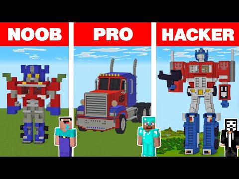 Minecraft NOOB vs PRO vs HACKER: OPTIMUS PRIME HOUSE BUILD CHALLENGE in Minecraft Animation