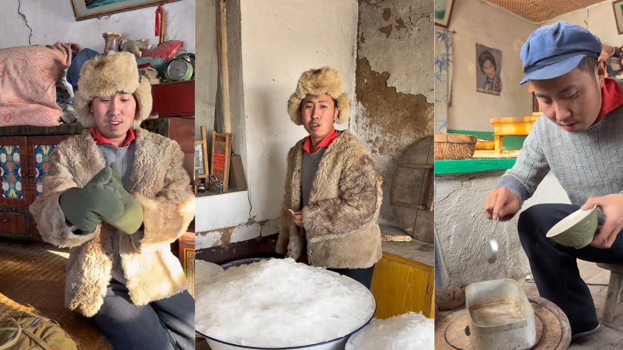 小时候水缸经常冻有时候缸都冻裂了#food #民间手艺人 #手工制作