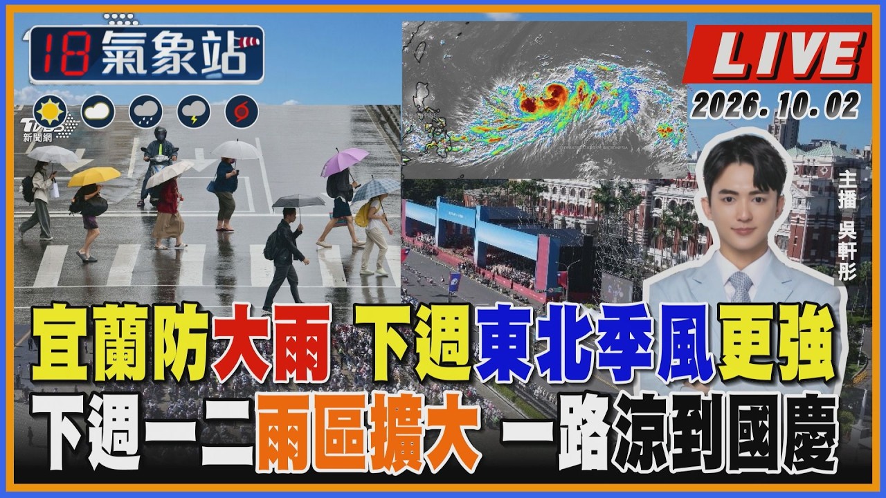 【TVBS18氣象站】宜蘭防大雨 下週東北季風更強 下週一二雨區擴大 一路涼到國慶