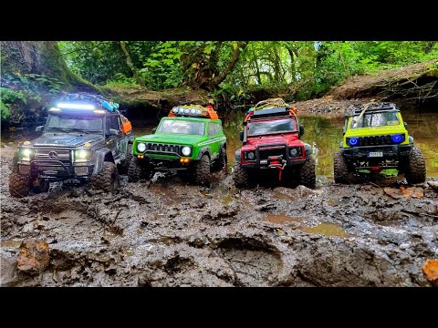 A Little Push - RC Crawler Family Group Run - TRX4 Defender, TRX6 G63 6x6, Scout II, FTX Jimny 1/10
