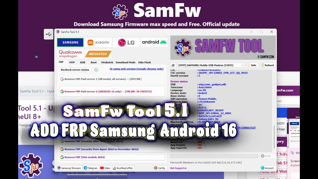 SamFw Tool 5.1  Update Samsung FRP android 16 new update available