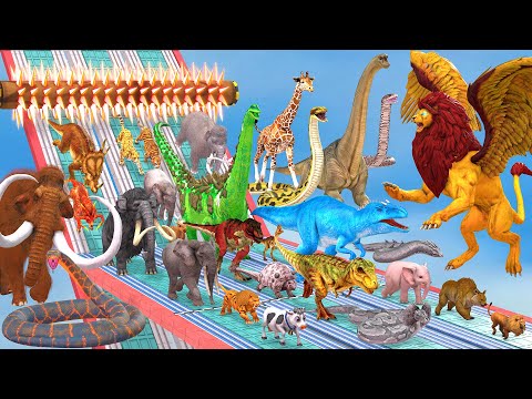 Which Animals vs Dinosaurs vs Reptiles Be Fast and Run Away from Spike Roller - Animal Revolt Battle