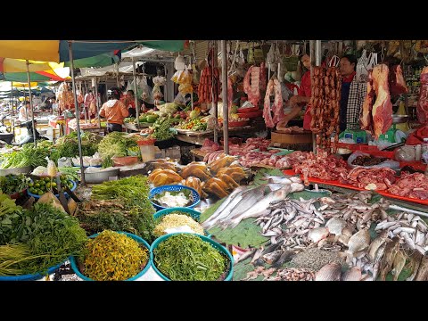 Popular food market along the street - Plenty of fresh rural vegetable , Rural fish, Sea food & more