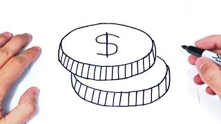 Cómo dibujar unas Monedas | Dibujo Fácil de Monedas o Dinero