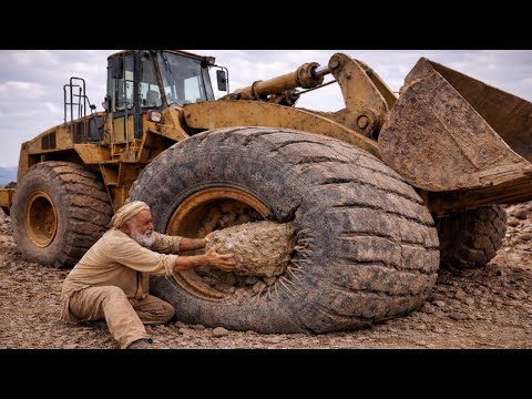 Caterpillar Loader Tire Burst Due to Huge Stone | Shocking Damage & Perfect Repair