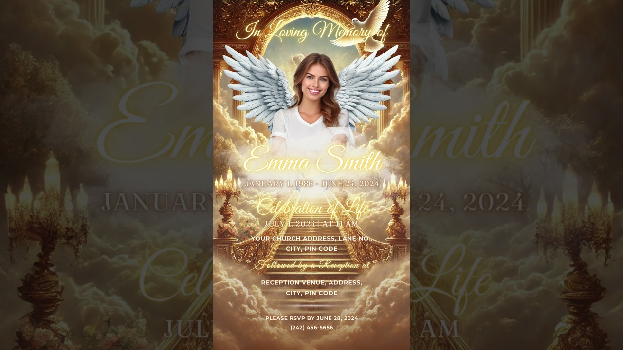Create a Serene Funeral Announcement 🌈 Stairway to Heaven Editable Template in Canva
