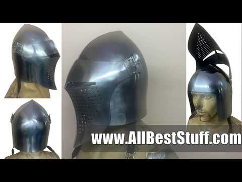 Watch YouTube Video for Medieval Visored 18 Gauge Steel Helmet