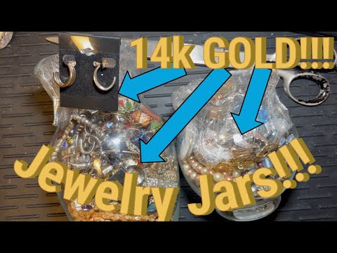 Jewelry Jars! 14k Gold & Topaz Earrings! Sterling Galore! #gold #thrift #lessons #deals