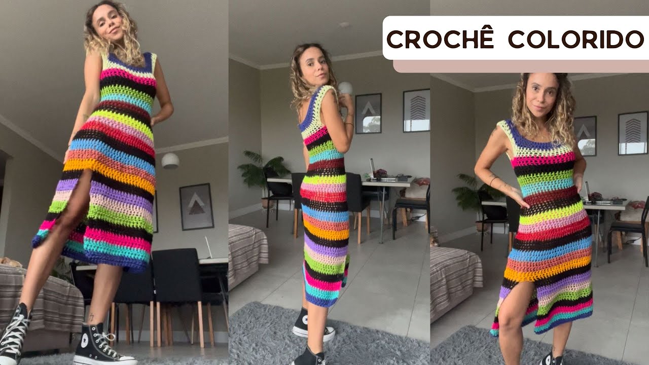 TUTORIAL CROCHÊ VESTIDO COLORIDO - PAP  FALA + CROCHETA #1