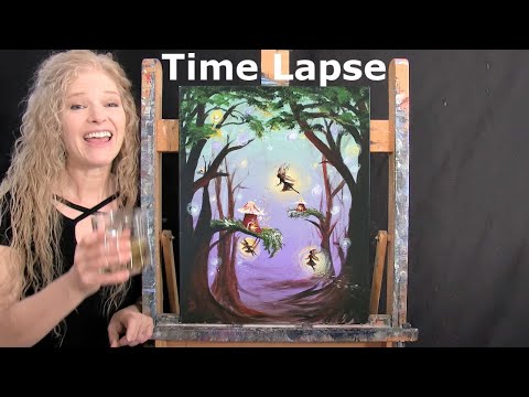How to Draw and Paint "FAIRY FOREST" - Time Lapse - Fun and Easy Beginner Acrylic Painting Lesson
