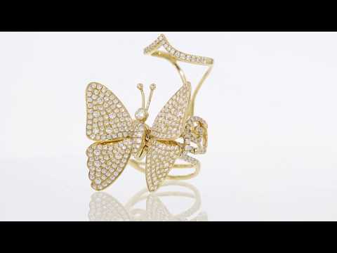 Stunning Real Gold Diamond Butterfly with moveable wings ring mov